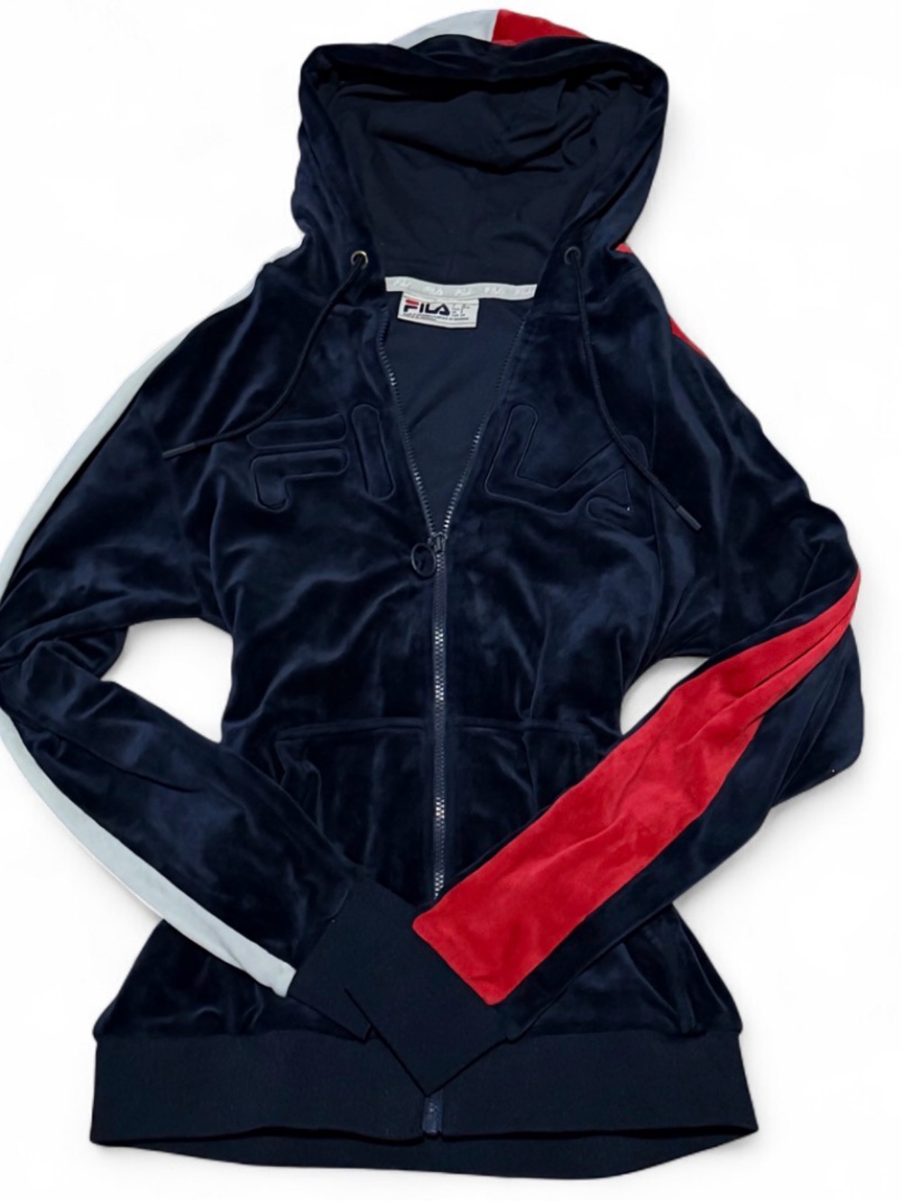 Y2K Fila Navy Blue Velour Zip Up Hoodie